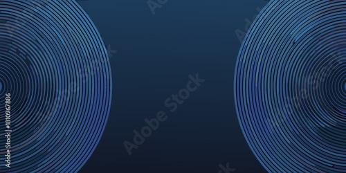 Abstract blue concentric circles pattern on a dark blue background with copy space