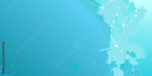 Abstract light blue gradient background with organic splash and dot elements on the right side