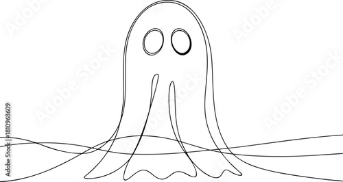 Single line drawing of a ghost with wavy lines halloween