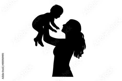 Mother lifting her happy baby high into the air showing love and affection