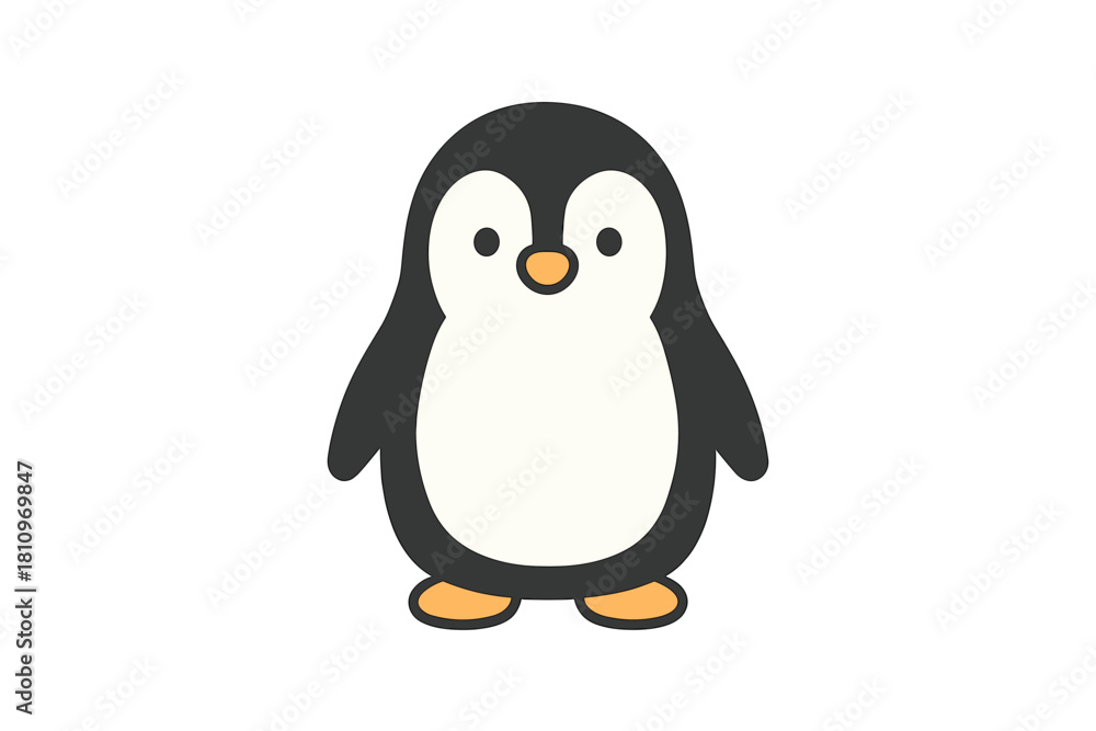 Naklejka premium Adorable cartoon penguin standing upright with simple, friendly design on white background