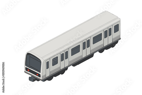 Modern subway train car or metro rail vehicle in isometric view isolated on white