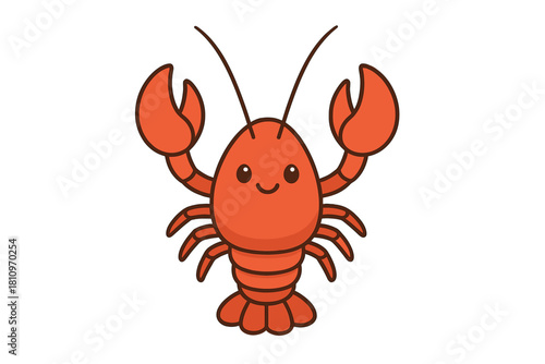 Adorable smiling lobster with large claws and antennae isolated on white