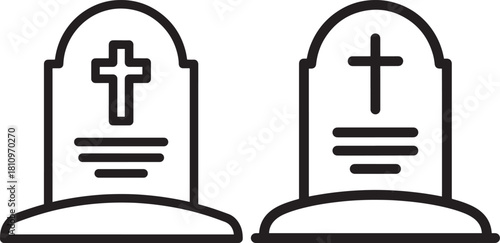 Two gravestones with crosses silhouette