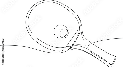 Single line drawing of a ping pong paddle and ball