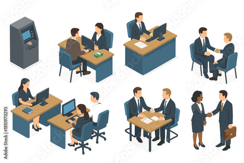 Diverse business professionals working, consulting on finance, and making corporate handshakes