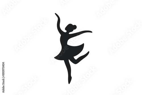 Elegant black silhouette of a female ballet dancer performing a graceful arabesque movement