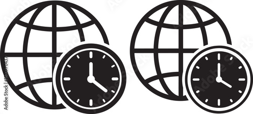 Global time zones and world clocks silhouette