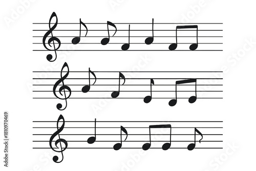 Musical score with three staves showing treble clefs and various note symbols
