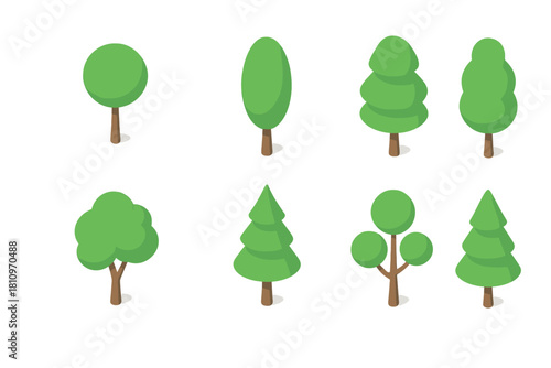 Various isometric green trees and plants suitable for game and map design projects