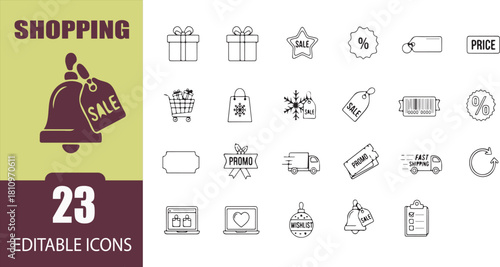 Online Shopping Icons Collection with Editable Features and Different Design Elements Related to Sales and Promotions Perfect for Website and App Designs