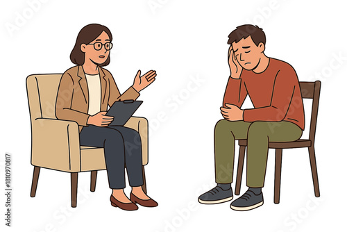 Psychologist consulting with a depressed male patient during a private mental health session
