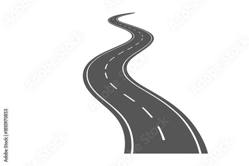 Long winding asphalt road disappearing into the distance with dashed lane markings