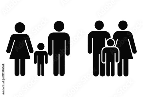 Family Group Silhouettes: Mother, Father, and Child Icon Set