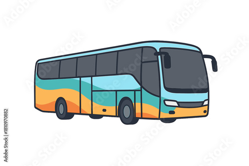 Colorful modern passenger coach bus for long distance travel and public transportation