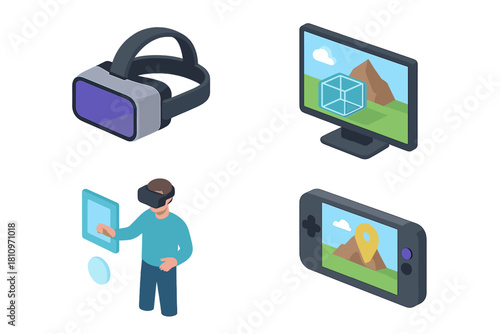 Isometric virtual reality augmented reality and digital gaming technology concepts