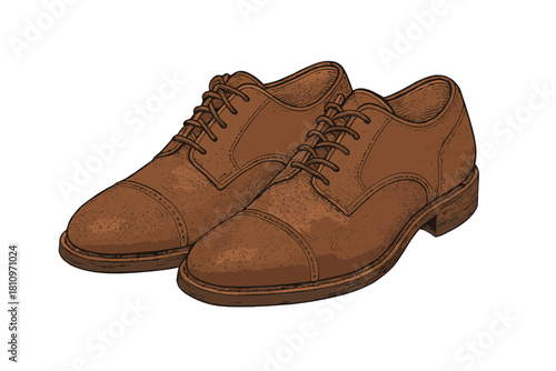 Elegant pair of classic brown leather cap-toe dress shoes with laces, vintage look