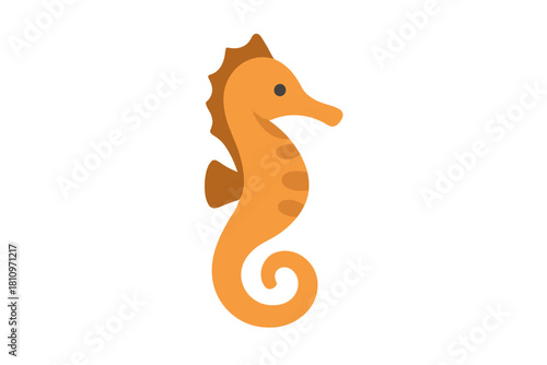 Stylized flat design of an orange seahorse marine life creature swimming underwater