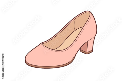 Single pink women's pump shoe with a medium block heel isolated on white