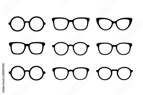 Set of various modern and classic spectacle frames in black silhouette style