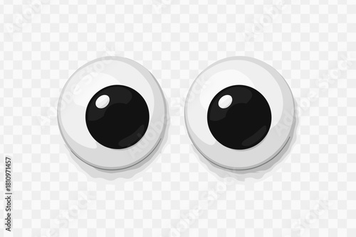 Two large plastic toy eyes with shiny black pupils for creative character design