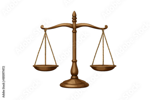 Classic bronze balance scales of justice isolated on a white background