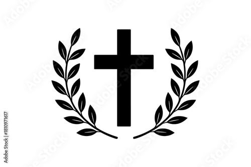 Christian cross symbol framed by a stylized laurel wreath representing faith and memorial