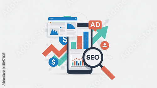 SEO and digital marketing illustration data analysis and optimization concept vector design for business presentation and web banner