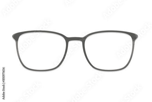 Modern dark gray plastic eyeglass frames isolated on a clean white background
