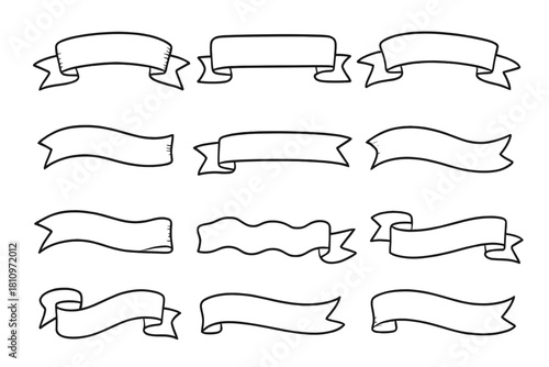 Hand drawn doodle style ribbon banners and scrolls for decoration and labeling