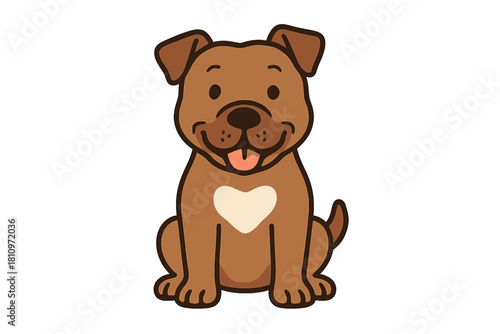 Cute brown dog sitting happily with tongue out and heart shape on chest