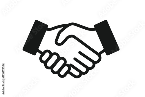 Minimalist black and white image of two hands clasped in a business handshake