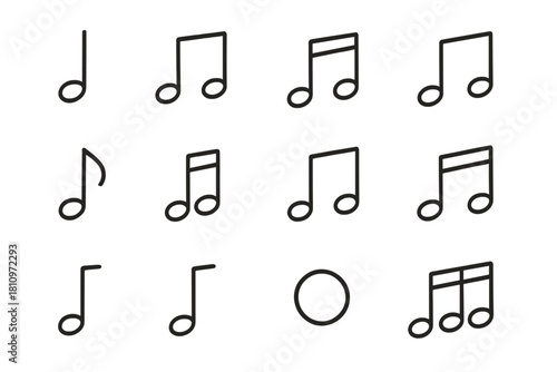 Set of outline musical note symbols representing rhythm and audio concepts