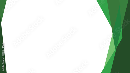 Abstract Geometric Green Shapes Layered Frame on White Background with Copy Space