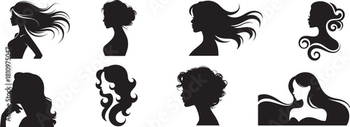 Female Stylish Hair Silhouettes Face Collection