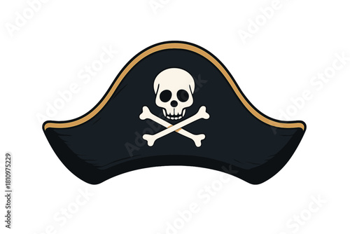 Black tricorn hat with skull and crossbones emblem