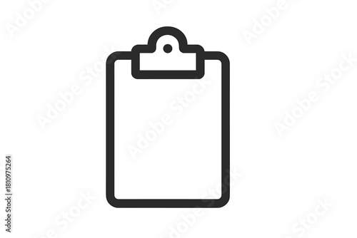 Minimalist black outline icon of a clipboard document holder