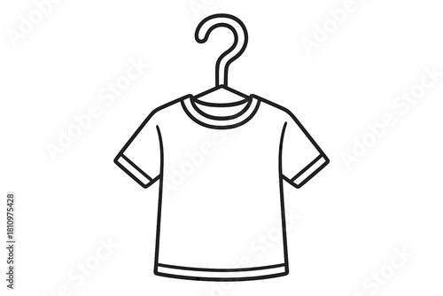 Simple outline of t-shirt hanging on question mark shaped clothes hanger