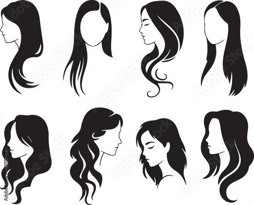 Collection of beautiful woman hair silhouettes