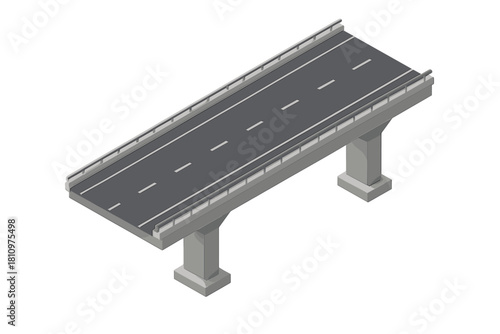 Isometric elevated highway bridge section with concrete supports