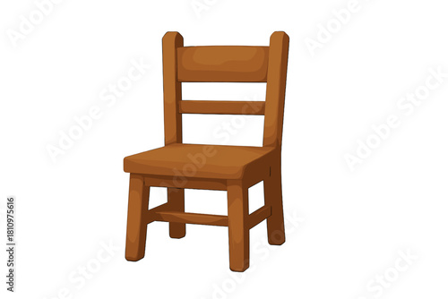 Classic wooden dining chair with slatted backrest isolated on white