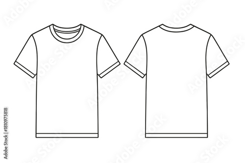 Blank short sleeve crew neck t-shirt template front and back view outline