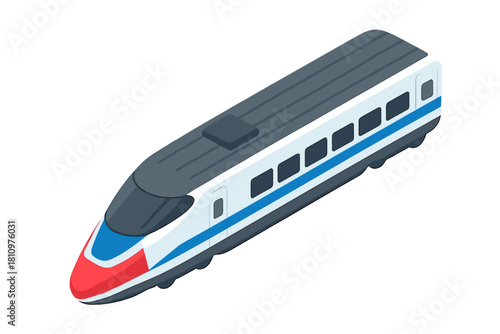 Modern high speed passenger train locomotive in isometric view