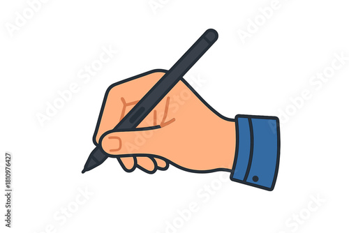 Hand holding digital stylus pen for writing or drawing gesture
