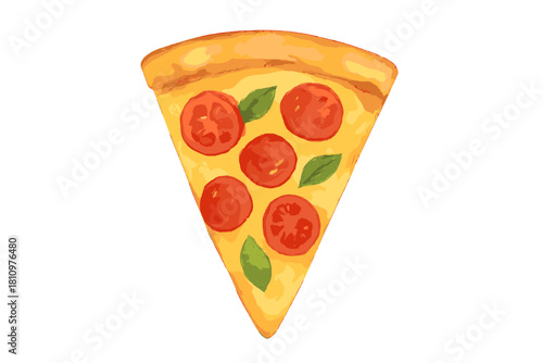 Margherita pizza slice with fresh tomato and basil topping