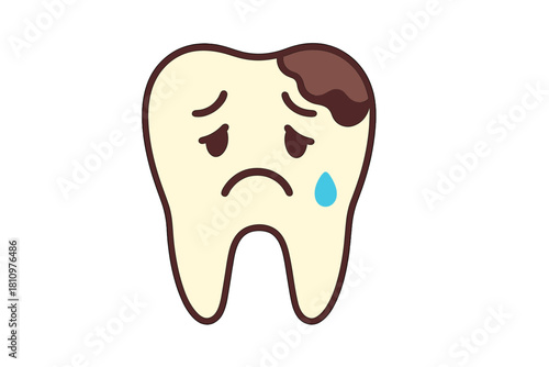Melancholy molar tooth character showing significant dark decay spot