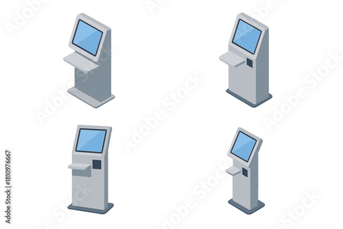 Isometric set of modern self service information kiosks