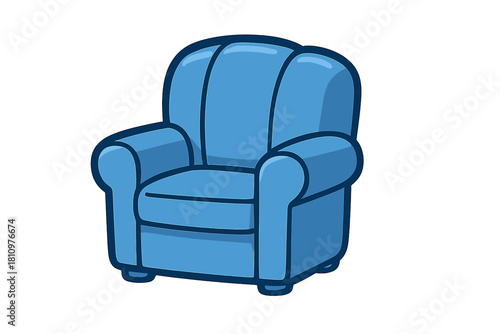 Plush blue armchair with soft padding and curved armrests