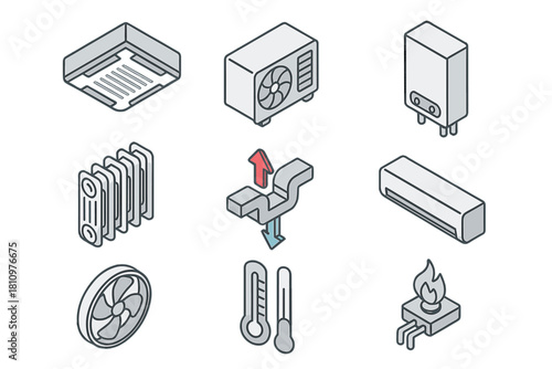 Isometric icons for heating ventilation and air conditioning systems