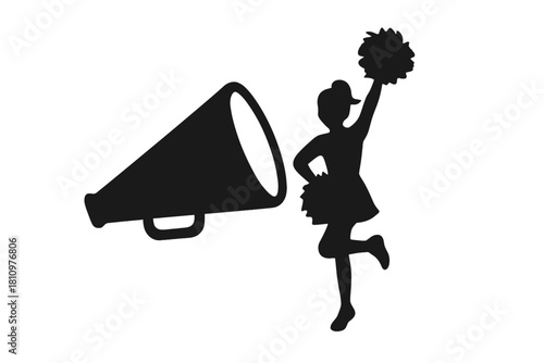 Cheerleader silhouette jumping with megaphone icon